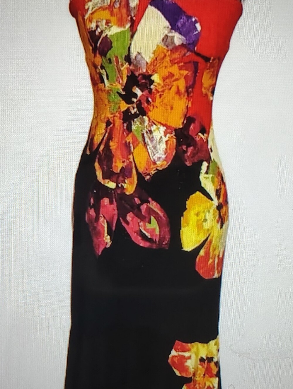 Striking Fiery Red on Black Strapless Midi Bodycon VTG 90's Dress by Cache Sz S - Picture 5 of 6